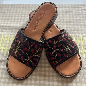 Vintage Stubbs & Wootton Palm Beach Black and Red 7.5 slide sandals